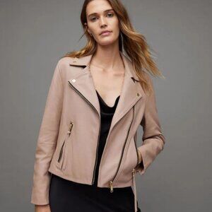 All Saints Goat Leather Salmon Pink Moto Jacket Women's Size 6 Small